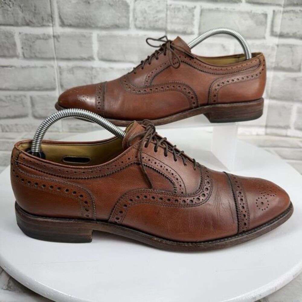 Allen Edmonds Strand Men's Size 9.5 Brown Leather Cap-Toe Dress Lace Up Oxfords
